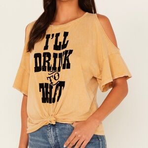 I’ll Drink To That cold shoulder tee NFR fits